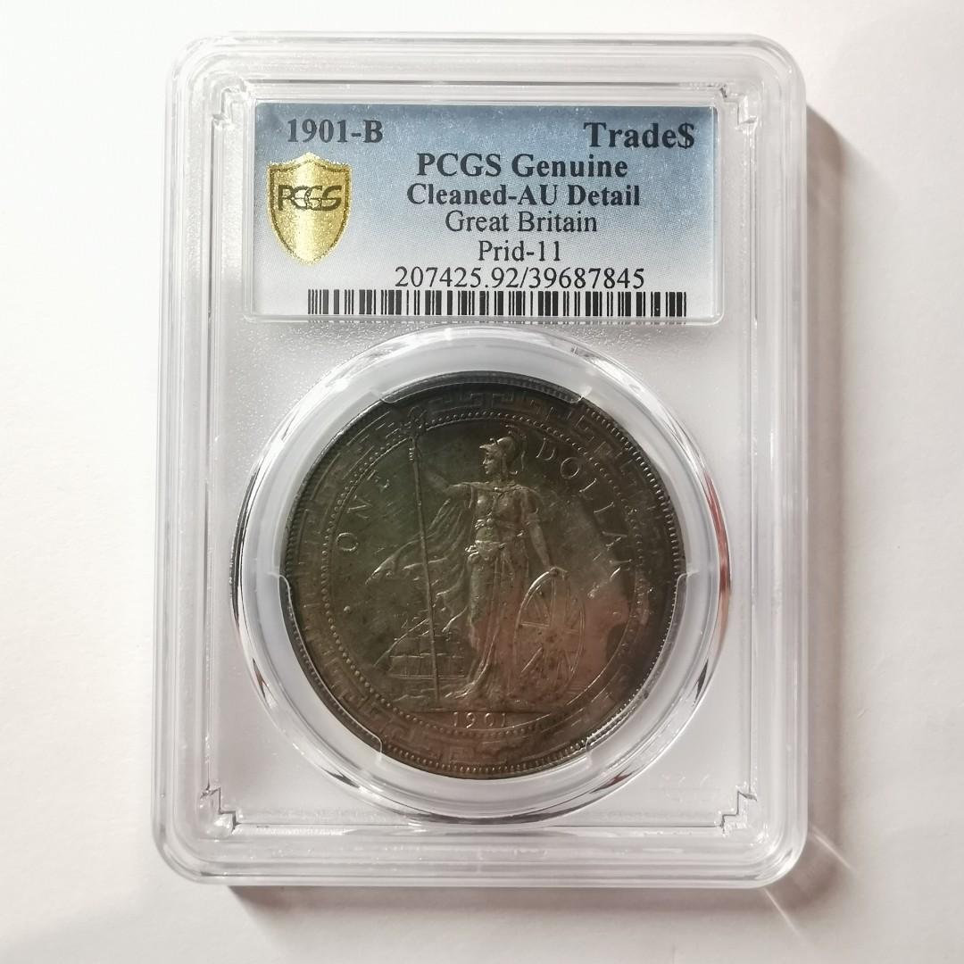 1901-B年英屬香港站洋貿易銀元壹圓銀幣PCGS 金盾AU Detail, 興趣及遊戲, 收藏品及紀念品, 錢幣- Carousell