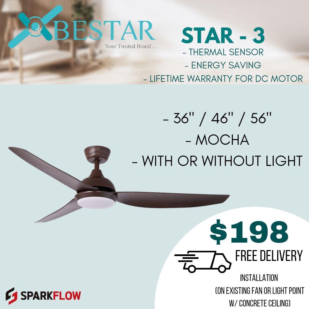 20! Bestar model star 3 dc fan 36 / 46/ 56in tri tone light remote