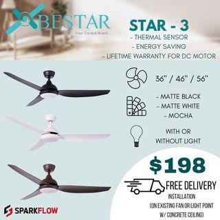 $20! Bestar model star 3 dc fan 36 / 46/ 56in tri tone light remote control installation