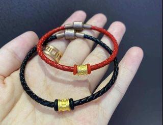 24k Chinese Gold Leather Charm Bracelet