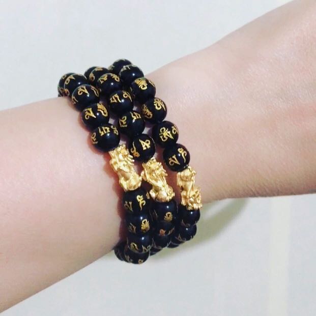 24K Gold Piyao Black Mantra Lucky Charm Bracelet Women s Fashion