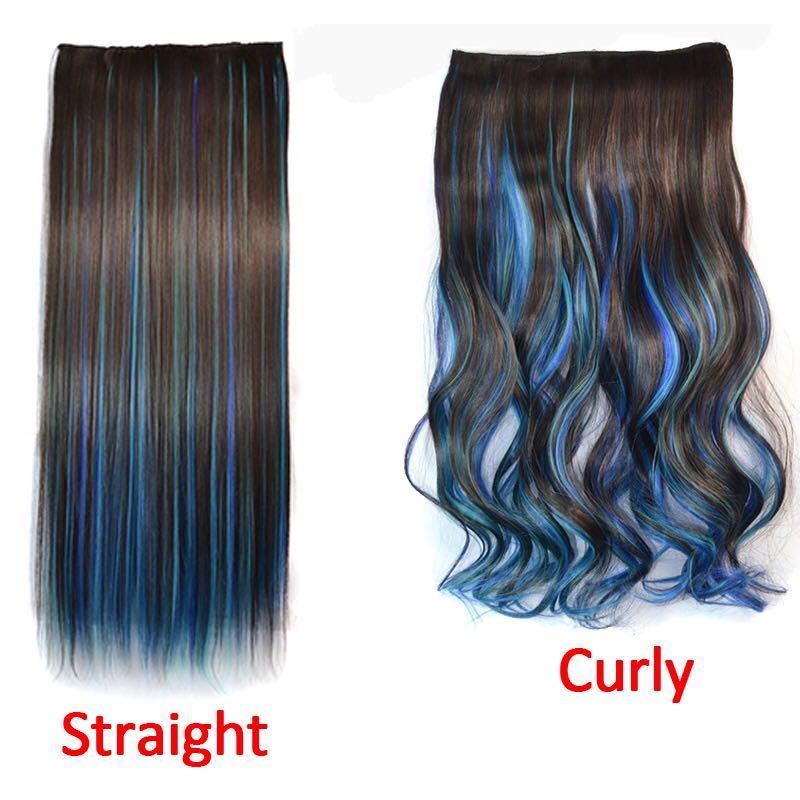 5 Clips Black Wig Extension with Dark Blue and Aqua Highlights, Women's  Fashion, Watches & Accessories, Hair Accessories on Carousell