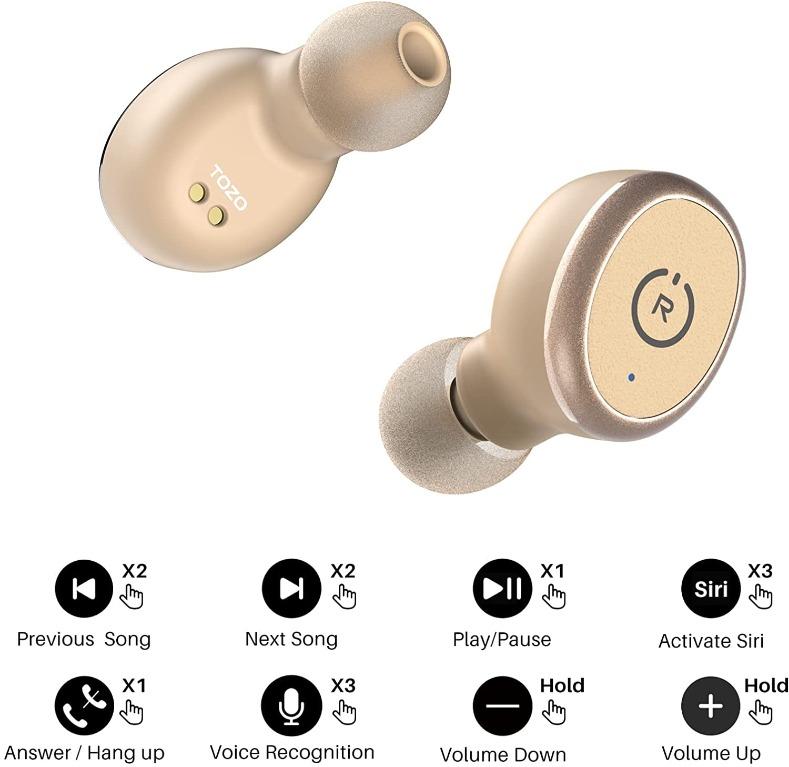 TOZO T10 Bluetooth 5.0 Wireless Earbuds with Wireless Charging Case IPX8  Waterproof TWS Stereo Headphones in Ear Built in Mic Headset Premium Sound  with Deep Bass for Sport Khaki 