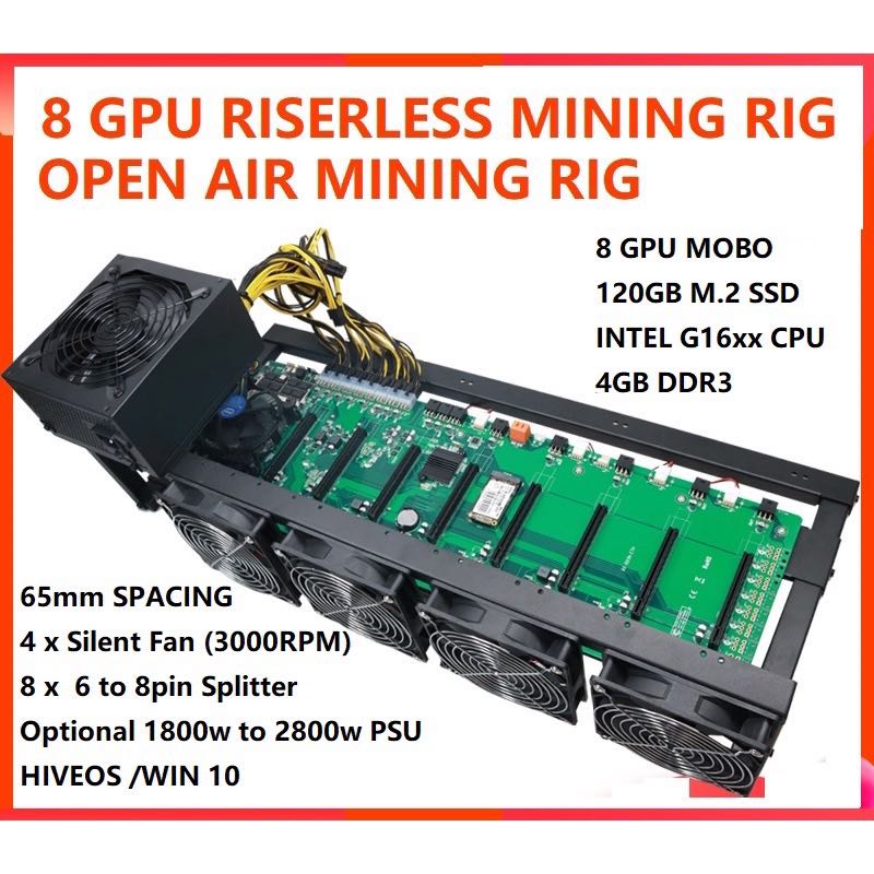8 GPU Riserless Mining Motherboard Rig Open Air, Computers & Tech 
