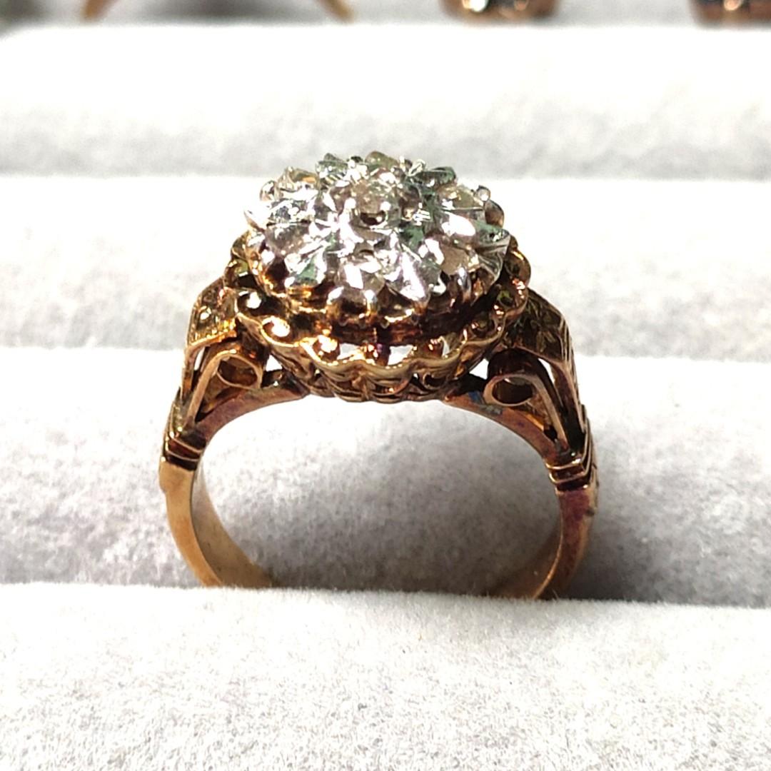 1800s Antique rose cut diamond ring yellow and white gold mens