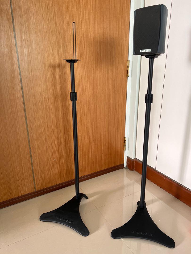 Atlantic Adjustable Height Speaker Stands Black Set of 2 Holds Satellite Speakers, Adjustable