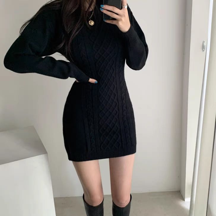Black Knitted Dress, Women's Fashion 