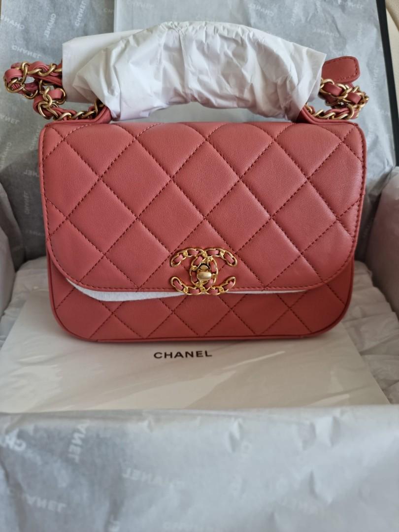 CHANEL, Bags, Chanel Lambskin Quilted Chain Infinity Top Handle Flap  Burgundy