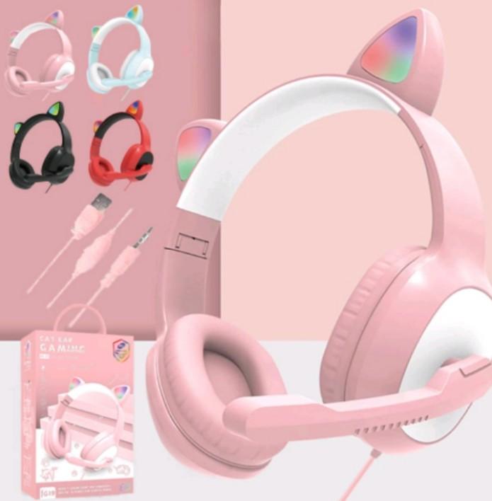 Cat ears wired headphones with mic 