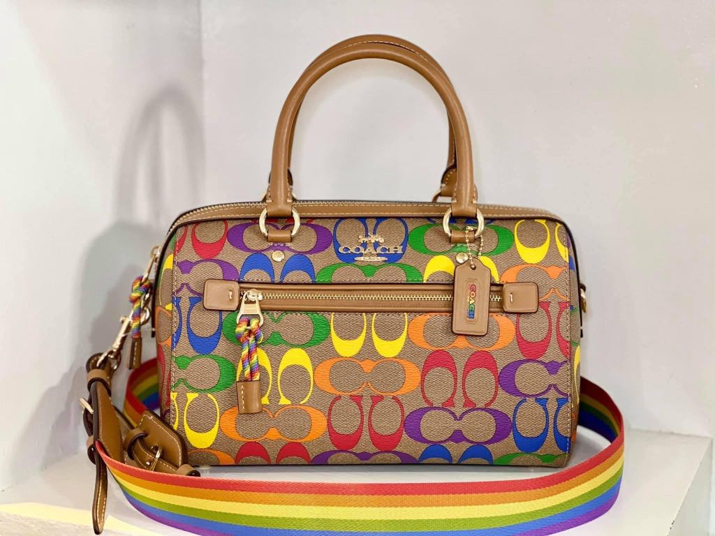 Coach Rowan Satchel In Rainbow Signature Canvas (Khaki)