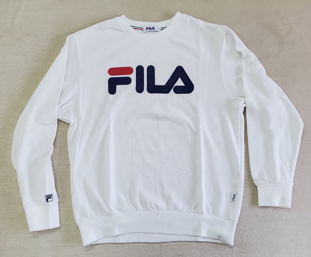 Påvirke Eksamensbevis pumpe 85% new] 出售Fila logo sweatshirt in white 白色Logo衛衣大碼size L, 男裝, 上身及套裝, 衛衣-  Carousell