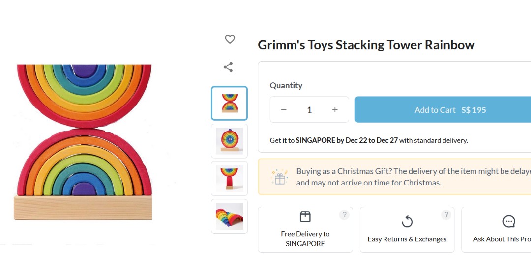 GRIMMS Double Rainbow Stacking Tower Babies Kids Infant