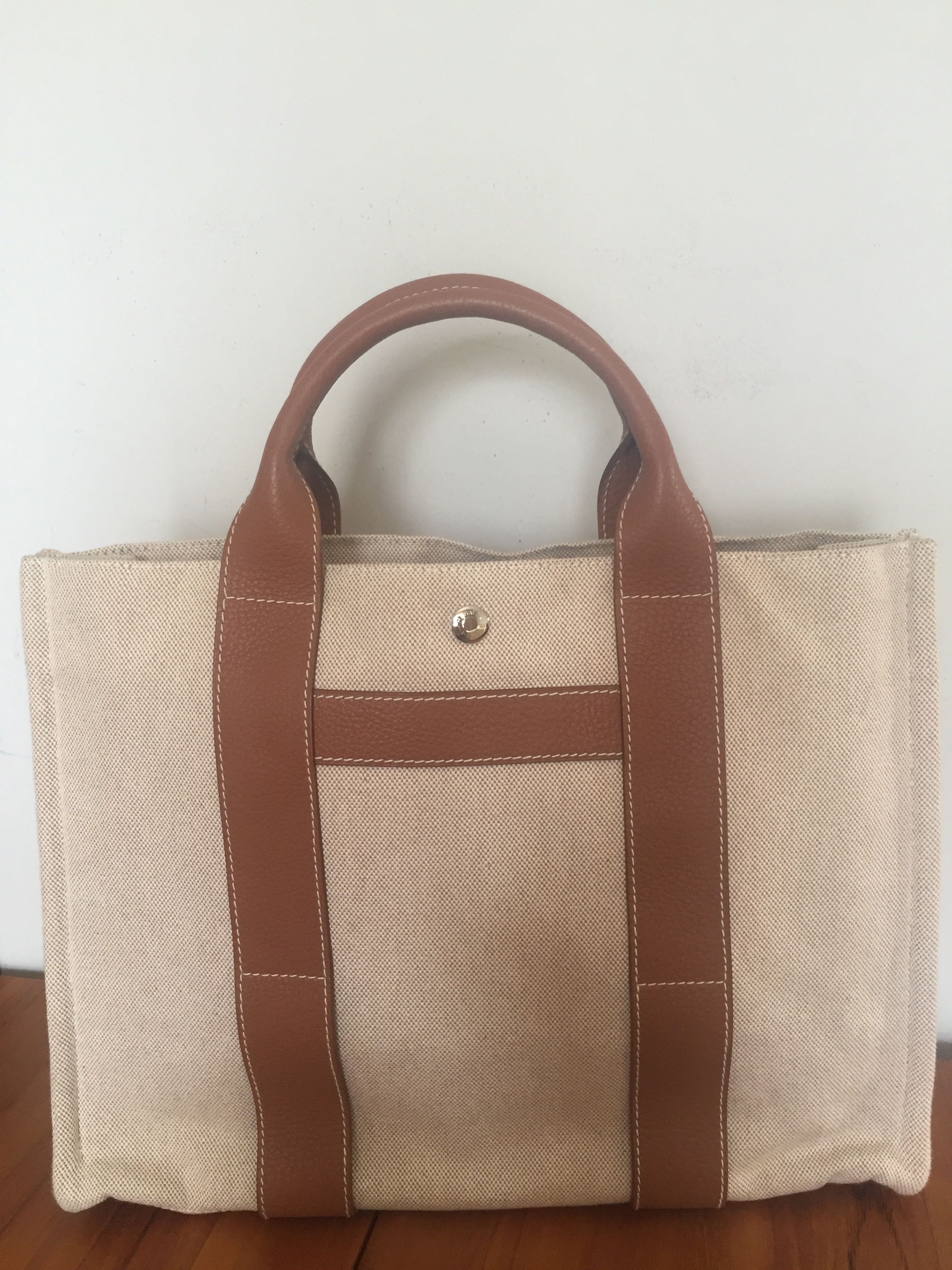 Hermes canvas clearance and leather bag