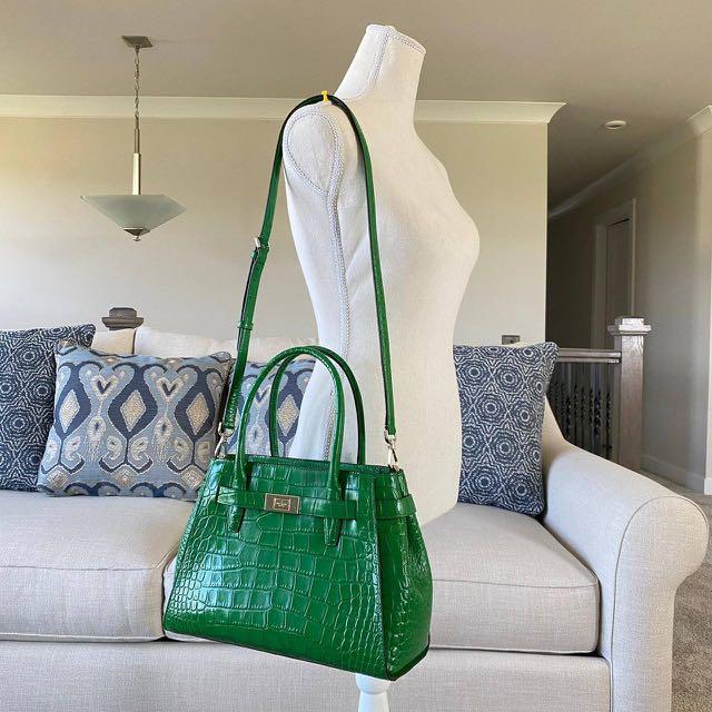 Kate Spade Lucia Croco Embossed Medium Satchel In Green Bean Women S Fashion Bags Wallets On Carousell