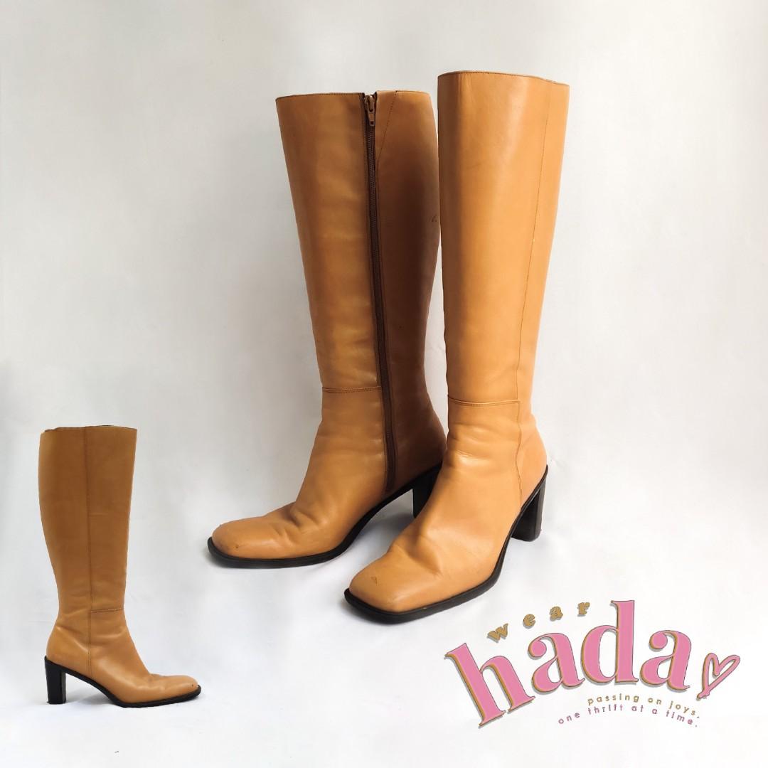 Liz Claiborne Warm Brown Square Toe Knee High Leather Boots