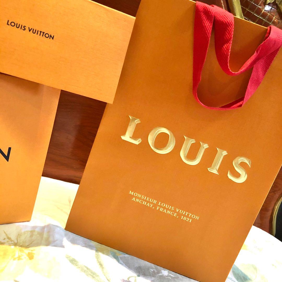 LOUIS VUITTON LIMITED EDITION PAPERBAG AND BOX - GOLD LETTERING AND RED  HANDLE (LV Dior Tiffany), Luxury, Bags & Wallets on Carousell
