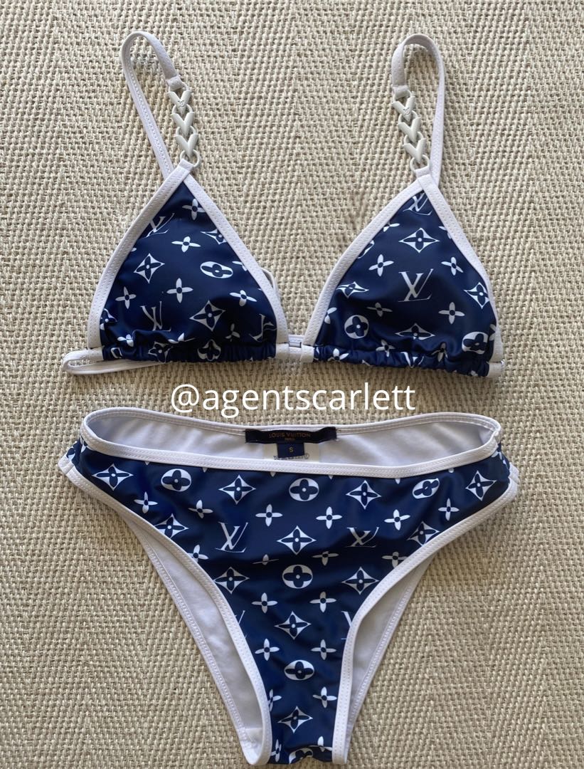 Louis Vuitton Sprayed Monogram Bikini Top, Blue, 42