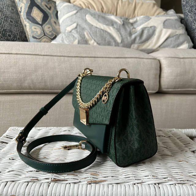 MICHAEL KORS LITA MEDIUM TWO TONE LOGO CROSSBODY BAG IN RACING