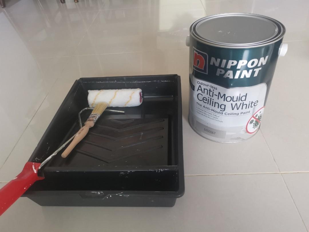 Nippon Paint Odorless Anti Mould Ceiling White 5L paint free Brushes