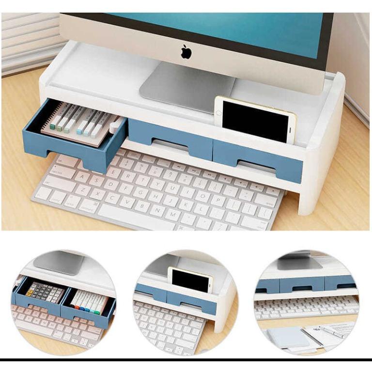 PC Monitor Stand with Drawer Storage Plastic Rack | Desktop Monitor ...