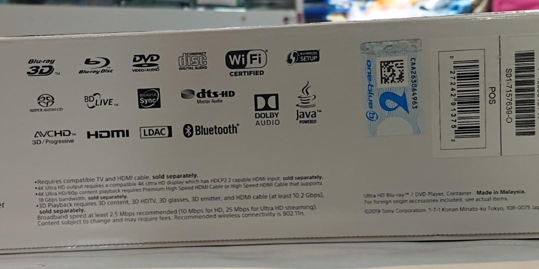 全新Sony UBP-X800M2 ultra HD blu-ray/dvd player, 家庭電器, 電視