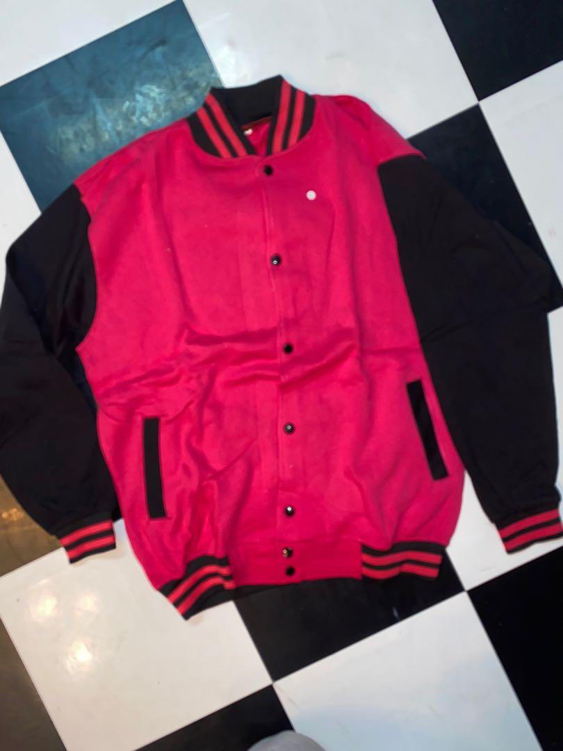 Varsity jacket pink black, Fesyen Pria 