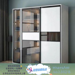 YG-268衣櫃簡約推拉門家用臥室趟門現代玻璃門組裝大衣櫥（包運送）