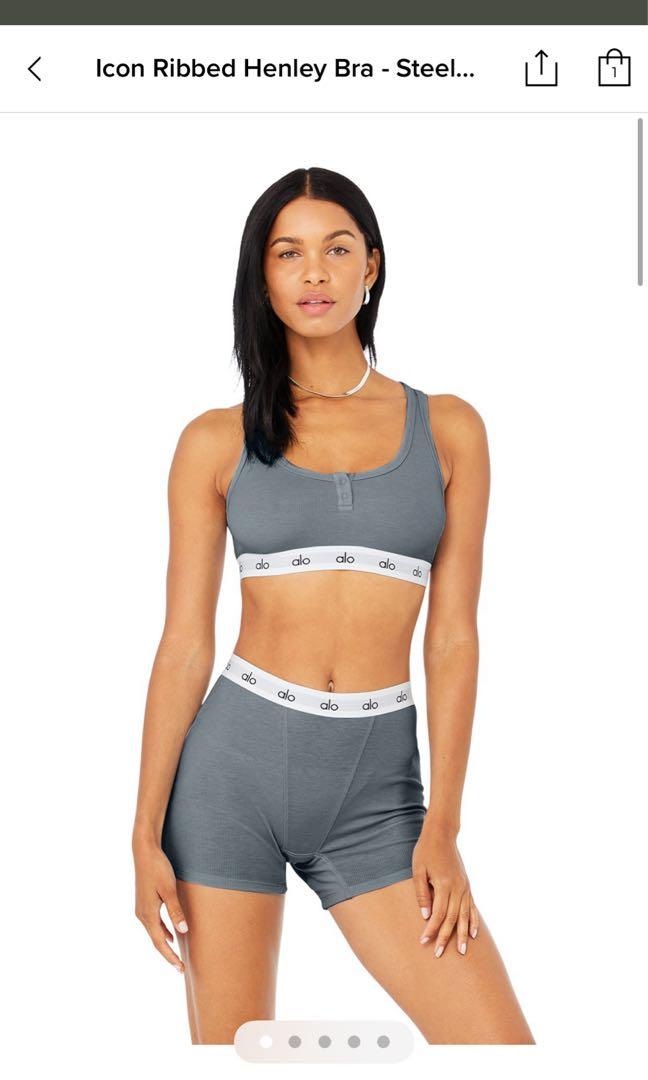 Alo Yoga Ribbed Henley Bra and Boy Shorts