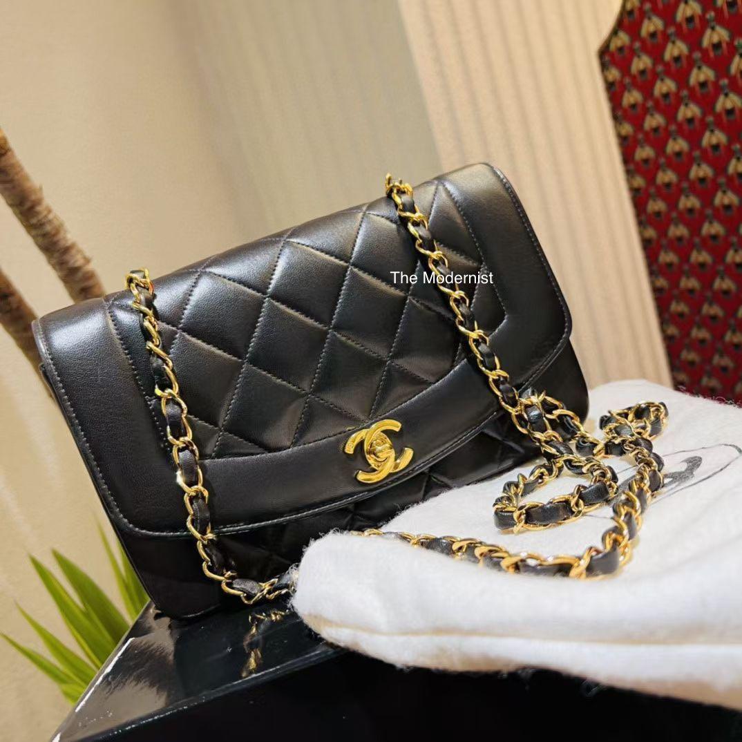Authentic Vintage Chanel Small Diana Flap Bag Black Lambskin Gold Hardware,  Luxury, Bags & Wallets on Carousell