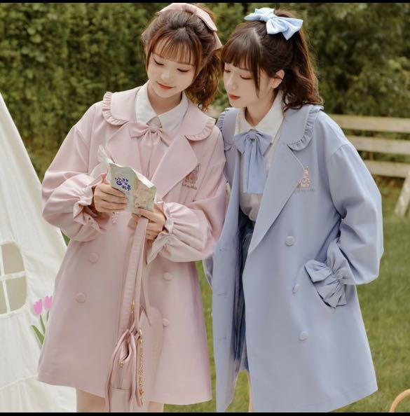 Blue Mori Girl Tribe Lolita Harajuku Cosplay Cute Adorable Sweet Bunny Ruffle Double Breasted Blue Blazer Suit Jacket Coat outerwear