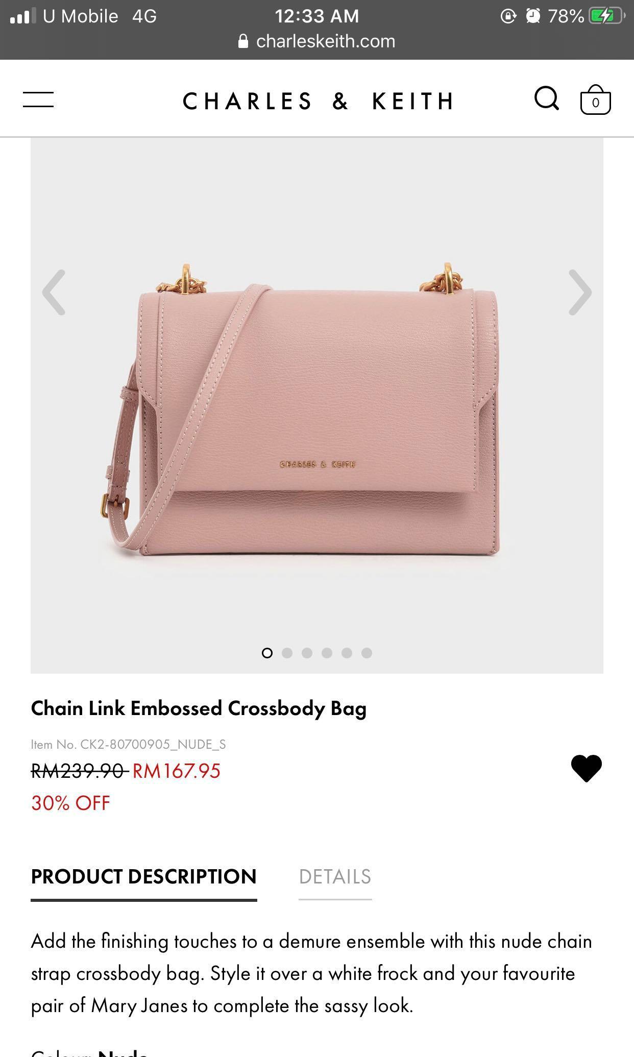 Charles Keith Chain Link Embossed Crossbody Bag