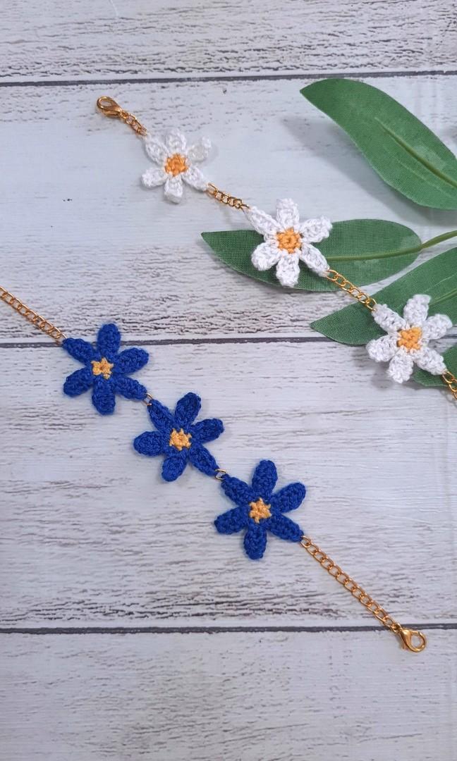 Premium Daisy Flower Bracelet and Earrings Crochet