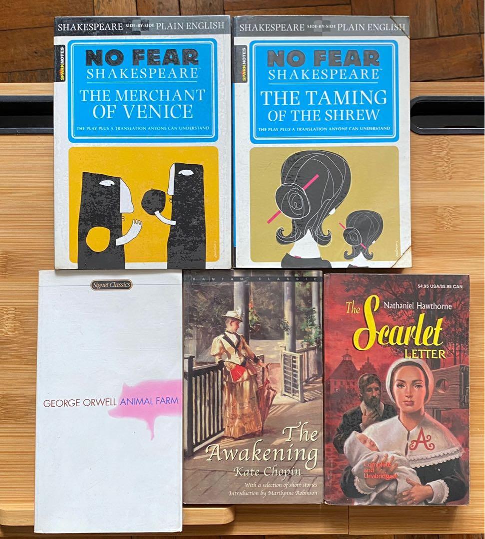 Classic Books (Category: Storybooks) located in Cainta. Submitted by mac189 (Listing ID 1131855136, Image 1). Description: Php 150 each - The Merchant of Venice (No Fear Shakespeare) - The Taming of the Shrew (No Fear Shakespeare) - Animal Farm by George Orwell - The Awakening (w/ browning) by Kate Chopin - The Scarlette Letter (w/ browning) by Nathaniel Hawthorne.