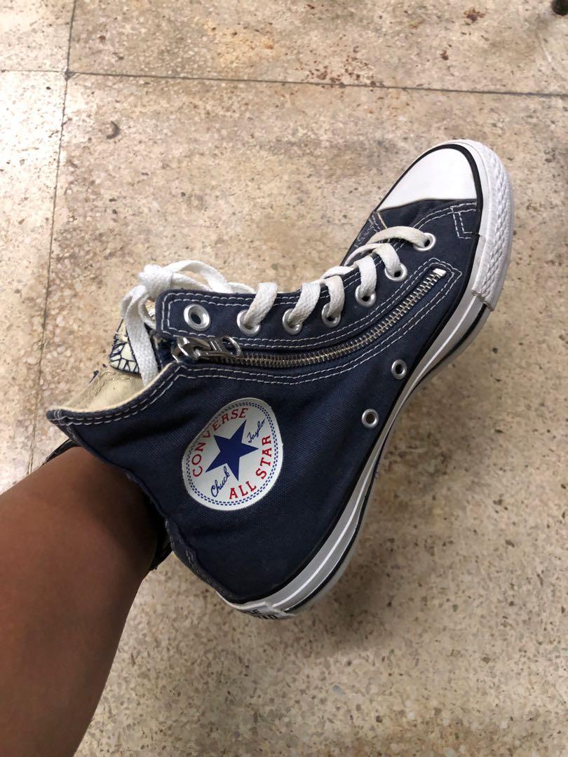 Converse Rare Double Zipper Canvas High Top Unisex Shoes 24.5 cm Women s Fashion Footwear Sneakers on Carousell