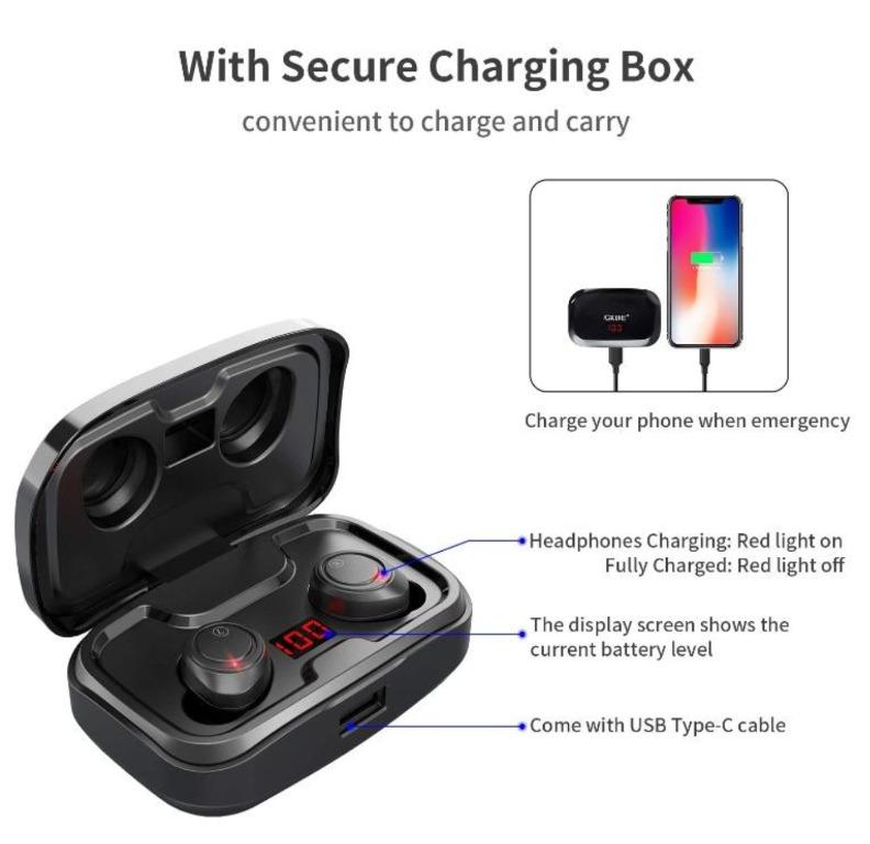 GRDE X10 TWS Wireless Earbuds Bluetooth 5.0 Headphones 105H Playtime with 3000 mAh Charging Case As Power Bank Stereo Auto Pairing in Ear