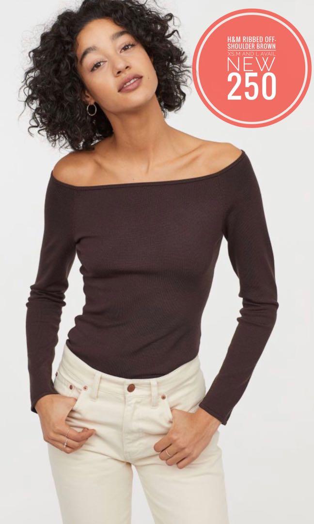 H M Off Shoulder Ribbed Longsleeve Top Women s Fashion Tops