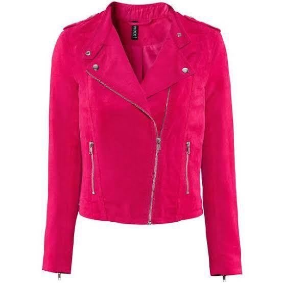 suede pink biker jacket