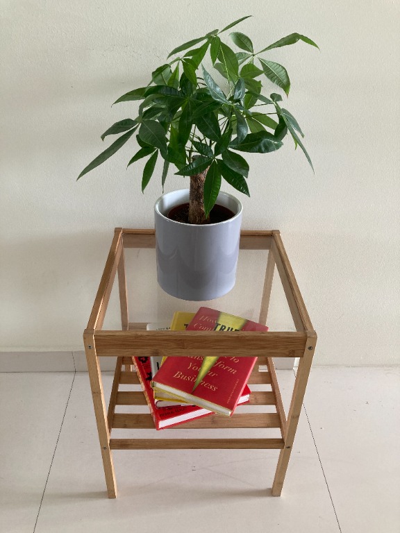 IKEA bamboo/glass side table/bedside table, Furniture & Home Living