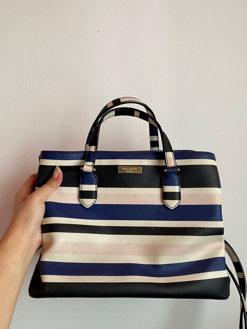 Kate Spade Margareta Striped Large Satchel Blue white Black