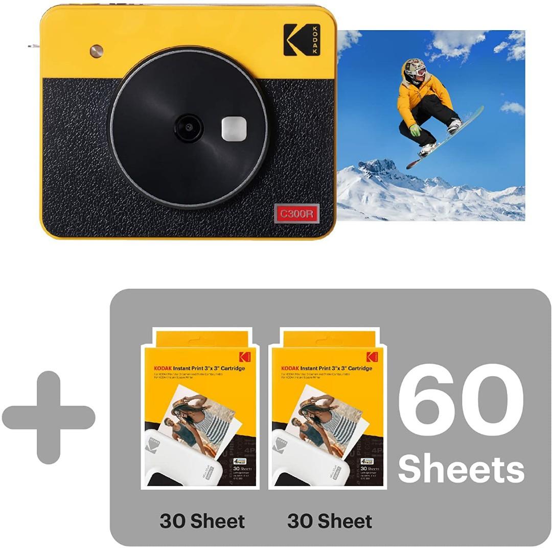 KODAK Mini Shot 3 Retro 4PASS 2-in-1 Instant Camera and Photo Printer (3x3  inches) + 68 Sheets Bundle, White 