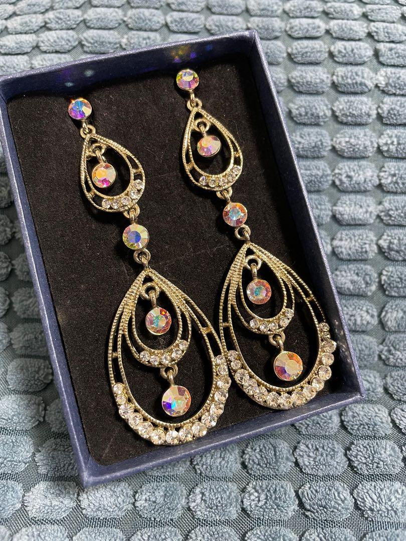 Rainbow crystal drop earrings clearance