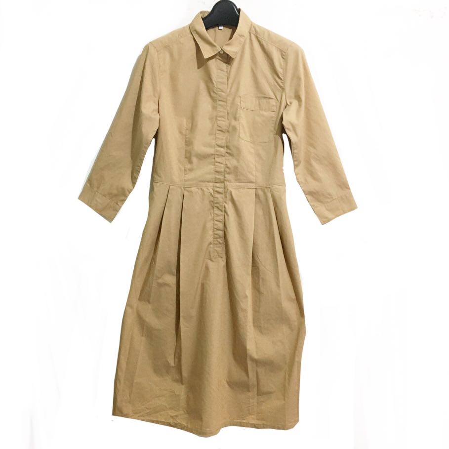 Muji Khaki Brown Organic Cotton Classic Fit Dress, Women's Fashion ...