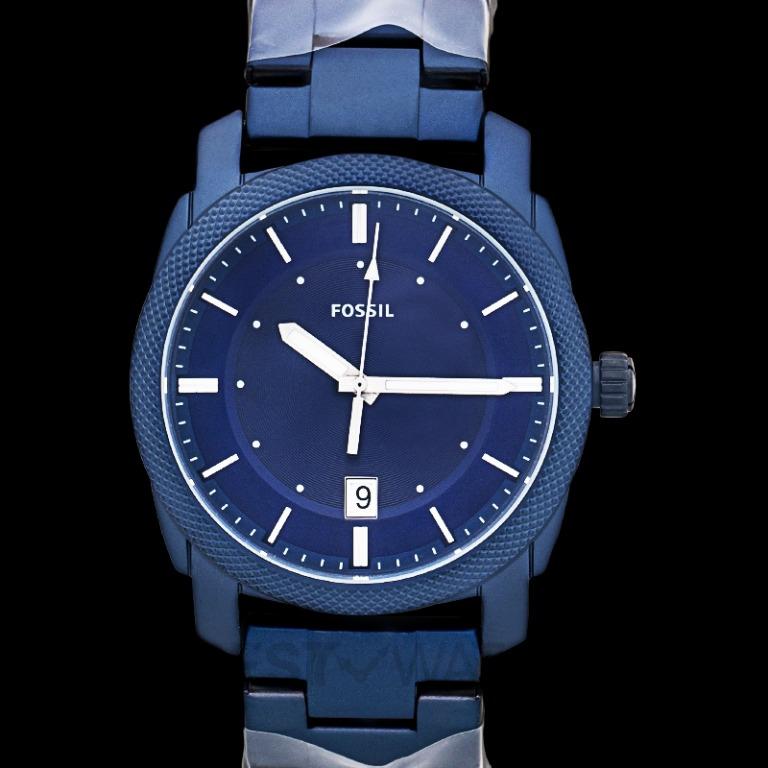 NEW Fossil Machine Date Blue Tone Stainless Steel Watch 42MM FS5231