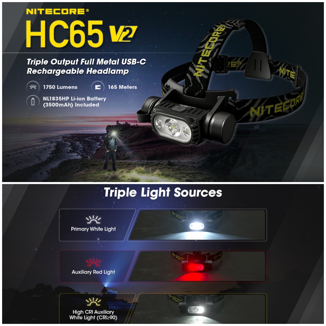 Nitecore HC65 V2 High Power Rechargeable Headlamp, Sports Equipment, Hiking   Camping on Carousell