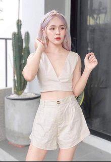 Nude crop top shorts set