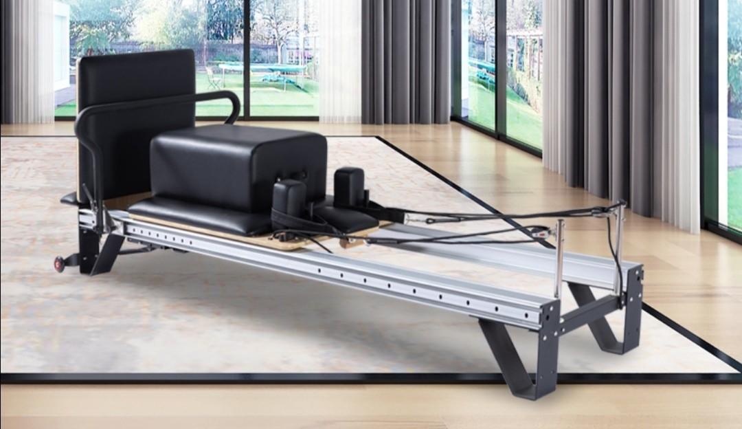 PILATES REFORMER ALUMINIUM BED BN (Category: Cardio & Fitness Machines) located in Singapore. Submitted by pilatesokyz (Listing ID 1131875905, Image 1). Description: PRE ORDER ONLY. 1 MONTH LEAD TIME PRICE INCLUDES DELIVERY & INSTALLATION ADDITIONAL CHARGES MAY APPLY IF DIFFICULTY IN ACCESS TO SITE DESCRIPTION This is the most versatile Reformer, offering wide range of features and is portable. It stacks and stores vertically for convenient stora