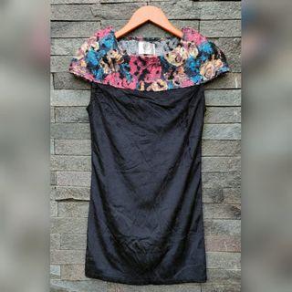 Preloved Dress Anak Pesta Warna Hitam Beludru Motif Bunga Flower Black Velvet Mini Party Dress Kids Sleeveless