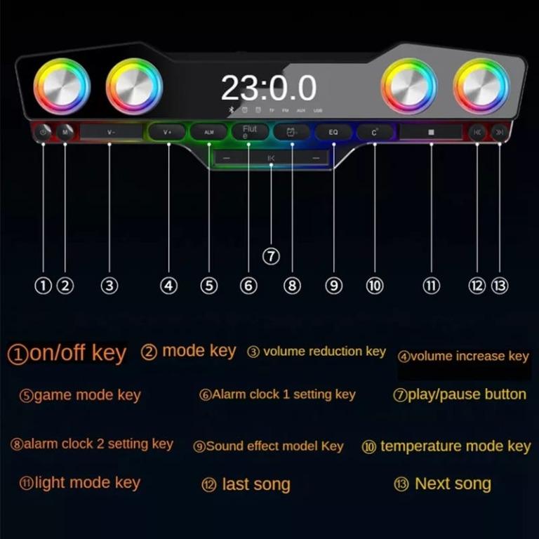 Gaming RGB Stereo Surround Bluetooth Soundbar Speaker, Audio, Soundbars ...