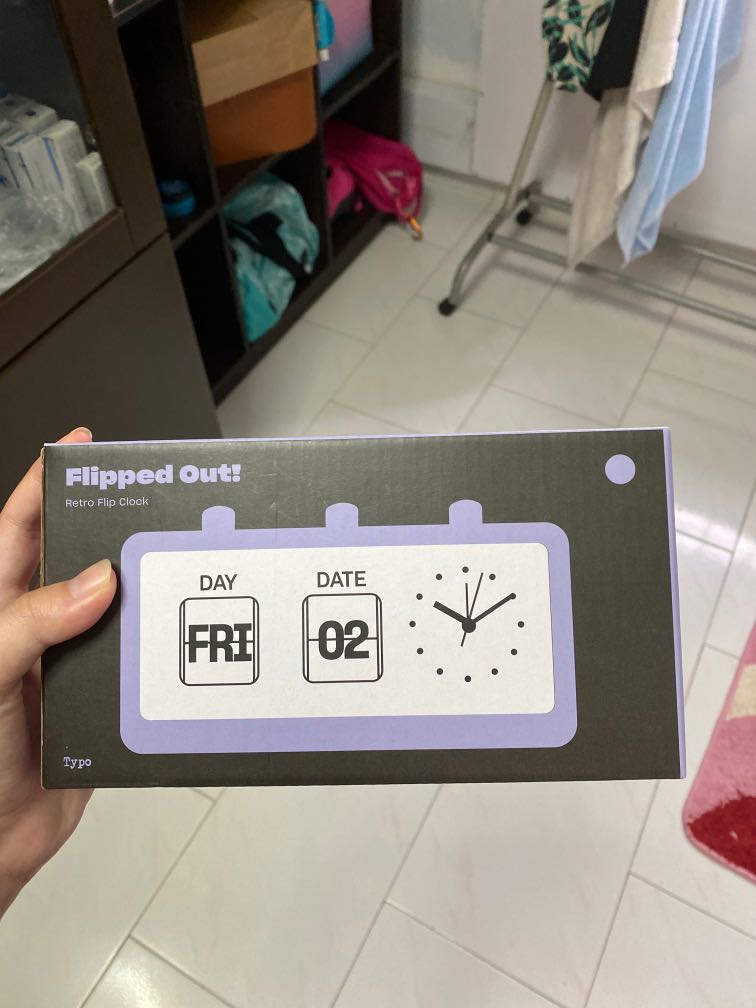 Typo retro flip clock in pastel lavender, Furniture & Home Living, Home