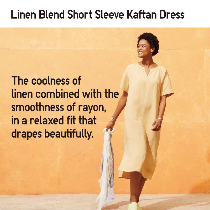 Uniqlo Linen Blend Short Sleeve Kaftan Dress, Women's Fashion, Dresses &  Sets, Dresses on Carousell